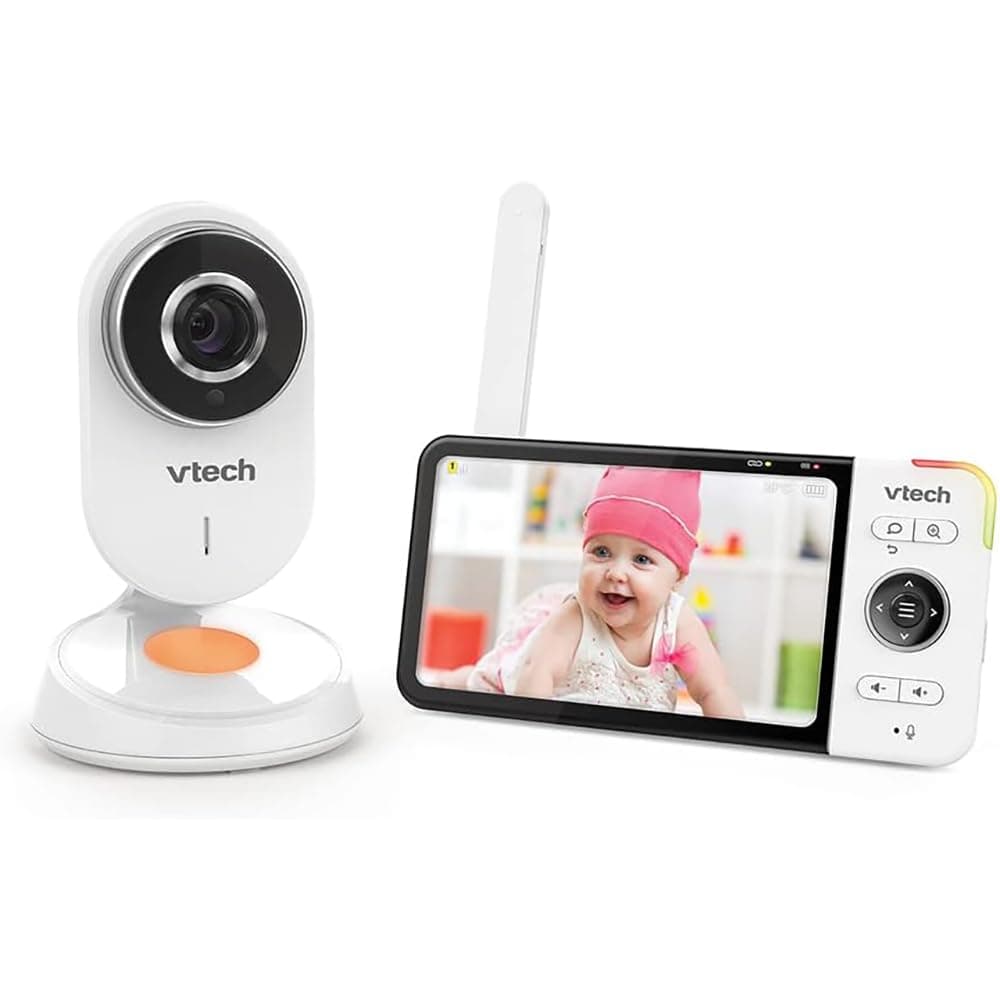 VTech - BM818 - Wide View HD Video Babyphone - 5" Ultra Flat HD Screen -Night Light and Lullabies - White FR Version