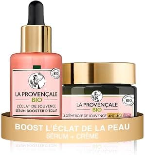 La Provençale Bio - Routine Rose Peau Éclatante - Sérum L'Éclat de Jouvence + Crème Rose de Jouvence - Soin Visage Certifié Bio - Unifie, Repulpe & Réactive l'Éclat - Tous Types de Peaux