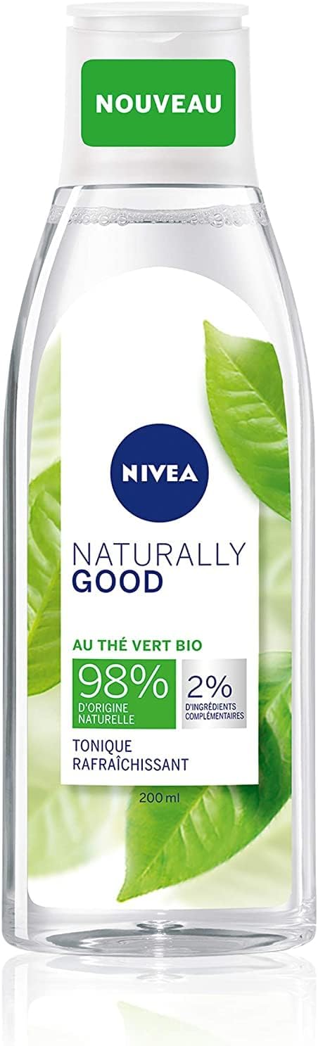 NIVEA NATURALLY GOOD Tonique Fraîcheur 200 ml, Lotion tonique enrichie en extrait de Thé Vert Bio, lotion nettoyante pour tous types de peaux - Image 1
