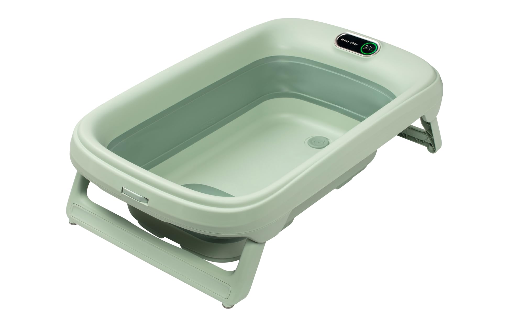 Maxi-Cosi Indigo Foldable Baby Bath, 0-4 Years, Spacious Children's Bath, Built-in HighSense Thermometer, Non-Slip, Retractable Hanging Hook, Flat Folding, Sage Green - Image 1