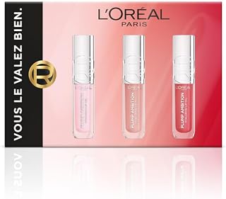L'Oréal Paris - Coffret Maquillage Lèvres Plump Ambition - 3 produits - Gloss Plump Ambition à l'Acide Hyaluronique - Teintes 101 Crystal Clear, 601 Worth It, 380 Rouge in Love - Image 1