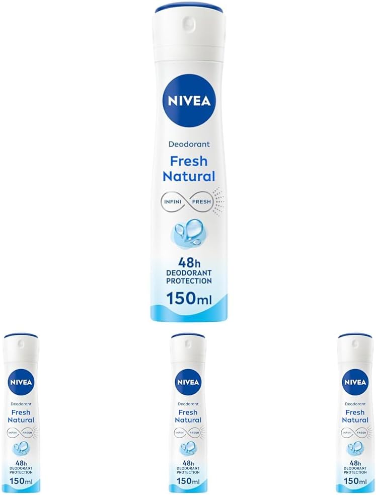 NIVEA Atomiseur Fresh Natural 0% (1 x 150 ml), déodorant femme efficacité 48 hrs, anti transpirant aisselles fraîcheur longue durée, antiperspirant sans aluminium (Lot de 4) - Image 1