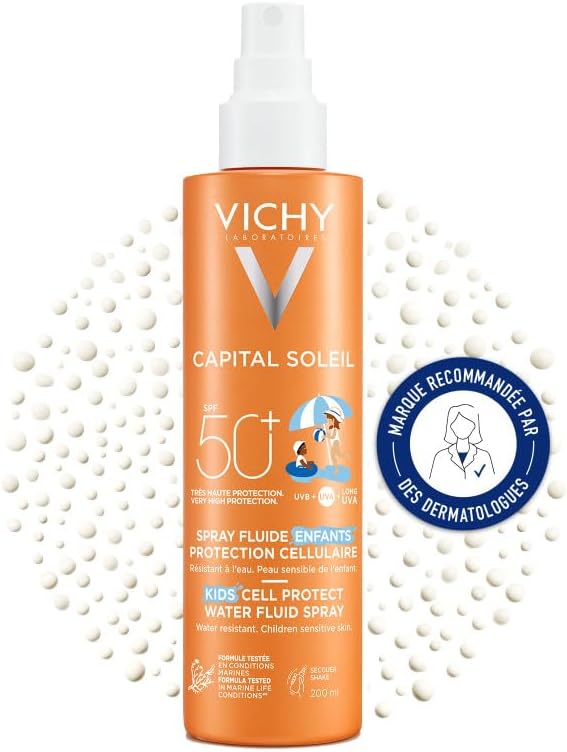 Vichy, Capital Soleil, Spray Fluide Enfants Protection Cellulaire, SPF50+, Haute Protection UV, Enrichi en Fractions de Probiotiques et Acide Hyaluronique, Peaux Sensibles, 200 ml - Image 1