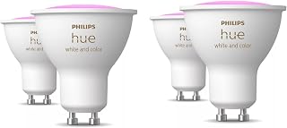 Philips Hue White and color Ambiance, lot de 4 ampoules connectées GU10, compatible Bluetooth, fonctionne avec Alexa, Google Assistant et Apple Homekit - Image 1