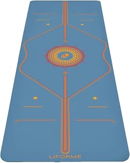 Printed Yoga Mat - Free Yoga Bag Included - Patented Alignment System, Warrior-Style Grip, Non-Slip, Sweat Resistant, Long, Wide (Radiant Sun-Blue) - Image 1