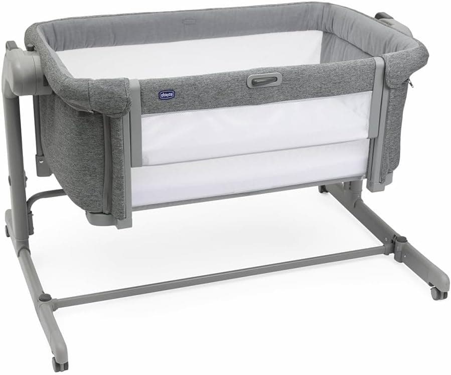 Chicco Next2Me Magic Evo, Co-Sleeping Cot, with Swing Mode, Open Rail, 11 Height Levels, Adjustable Height, 4 Wheels, Mattress and Travel Bag, Light Grey