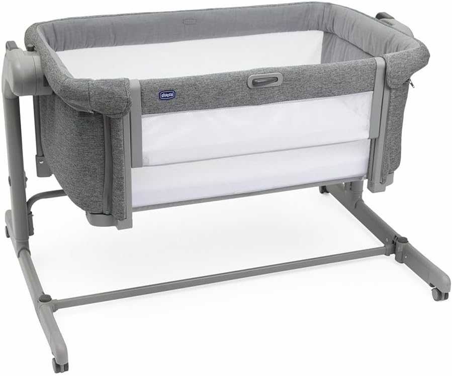 Chicco Next2Me Magic Evo, Co-Sleeping Cot, with Swing Mode, Open Rail, 11 Height Levels, Adjustable Height, 4 Wheels, Mattress and Travel Bag, Light Grey - Image 1