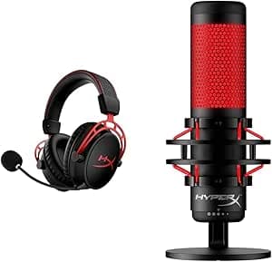 HyperX Cloud Alpha Wireless Gaming Headset for PC & HX-MICQC-BK QuadCast - Full Standalone Mic for Streamers, Content Creators and Players Black