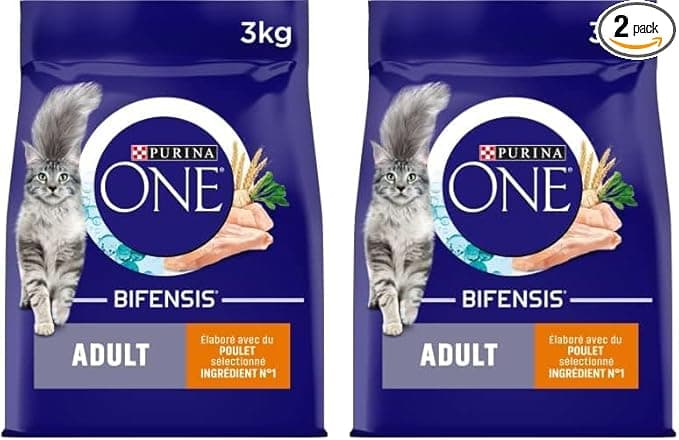 PURINA ONE Bifensis Adulte | Croquettes Au Poulet pour Chats Adultes | Sac de 3kg (Lot de 2)