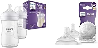 Philips Avent Lot de 2 biberons à Réponse Naturelle de 260 ml, sans BPA & Avent Lot de 2 tétines pour biberon à Réponse Naturelle 0% BPA, Débit 2 pour Bébé de 0 mois + (modèle SCY962/02) - Image 1