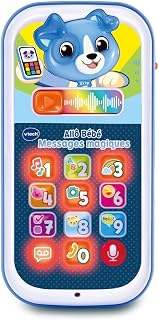 VTech - Allô Bébé Messages Magiques Bleu, Premier Téléphone Interactif, Parlant et Musical avec Enregistreur Vocal, Changeur de Voix et Effets Lumineux, Cadeau Bébé Dès 9 Mois - Contenu en Français - Image 1