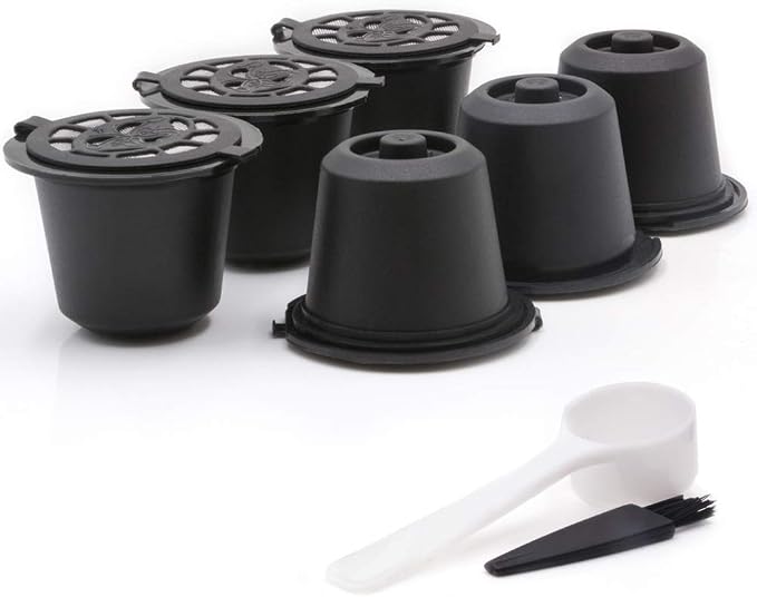 Zalati 6 Pieces Refillable Coffee Capsules Reusable Coffee Filters with Spoon and Brush for Compatible Nespresso OriginalLine Cups - Image 1