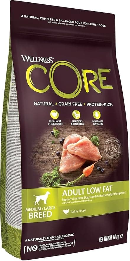 Wellness CORE Low Fat 1.8 kg, Turkey - Grain Free, Natural, Hypoallergenic, High Protein, High Meat Content, Helps Maintain Healthy Weight