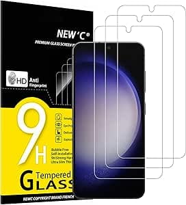 NEW'C Pack of 3 Tempered Glass Screen Protectors for Samsung Galaxy S23, Effective against Scratches – Ultra Resistant (0.26 mm HD Ultra Transparent) 9H Hardness Glass