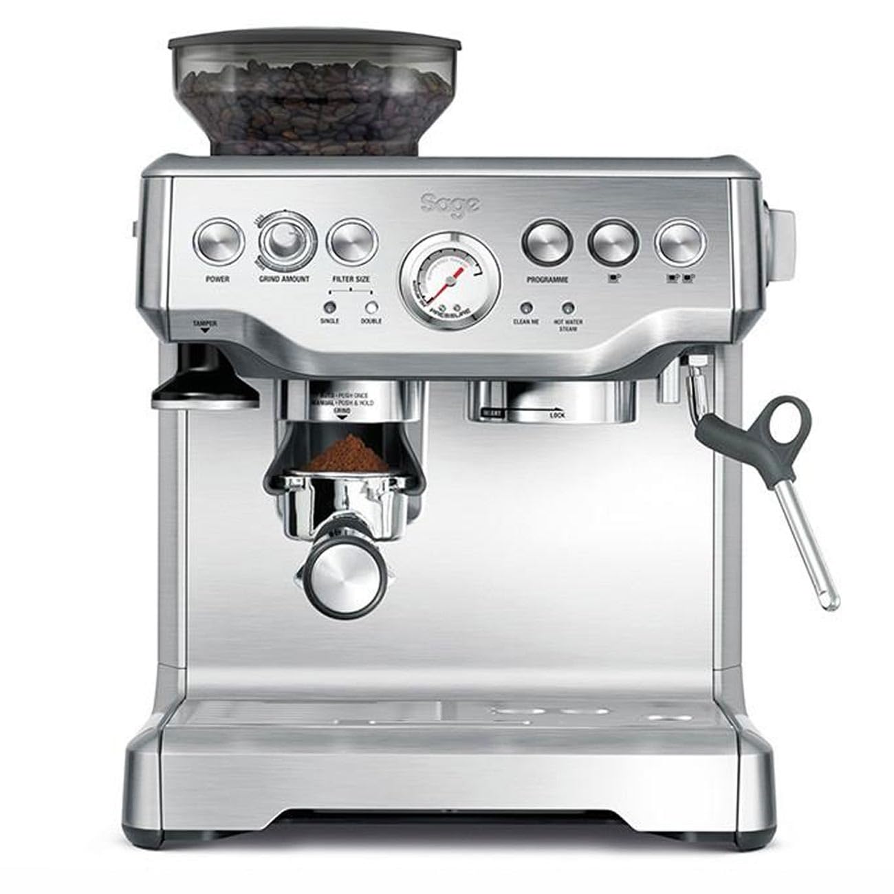 Sage - The Barista Express - Coffee Machine with Manual Milk Frother and Grinder - Automatic Grinding, Custom Frothing - Milk Jug with Temperature Control - Brushed Stainless Steel - Image 1