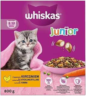 Whiskas Junior Croquettes au poulet, 2 x 0,8 kg (2 paquets) dans un carton – Nourriture sèche pour chats en croissance – Extra petites kibbles pour chatons (2 à 12 mois) - Image 1