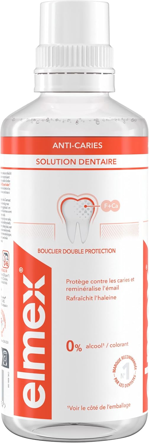 ELMEX - Bain de bouche ANTI-CARIES - Bouclier Double Protection & Reminéralise l'émail - Formule sans alcool - Saveur Menthe - 400mL - Image 1