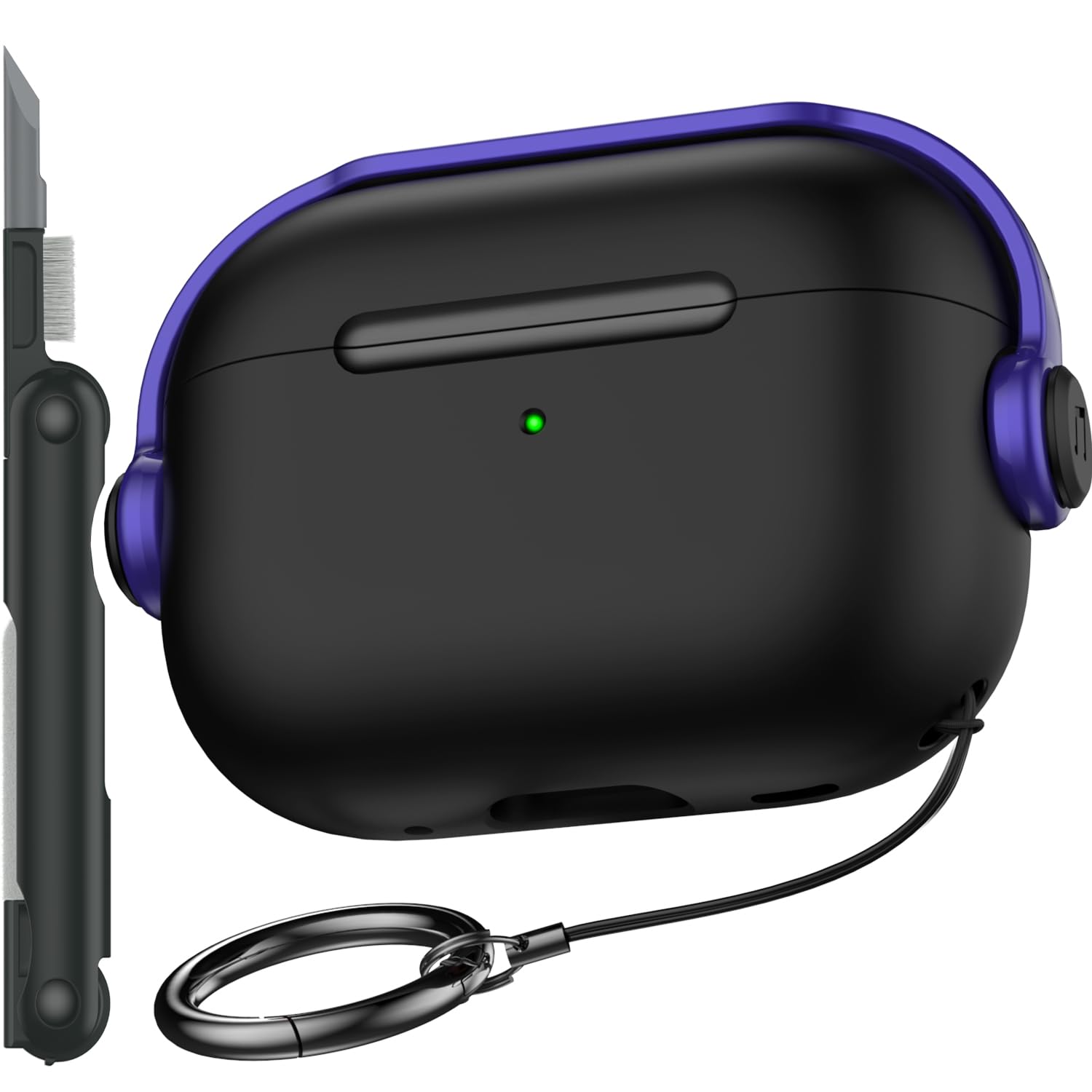 R-fun Case Compatible with Apple Airpods Pro (2023/2022/2019, 2nd/1st Gen), USB-C/Lightning Cable, Music Headphone Case with Safety Lock and Cleaning Kit, Black/Purple - Image 1