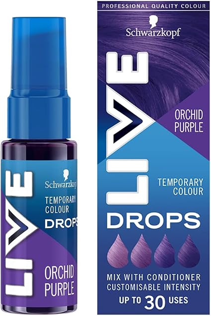 Schwarzkopf LIVE Color Drops Semi Permanent Hair Color, Vegan, Purple, 2-12 Washes, Durable, Orchid Purple, 30 ml - Image 1