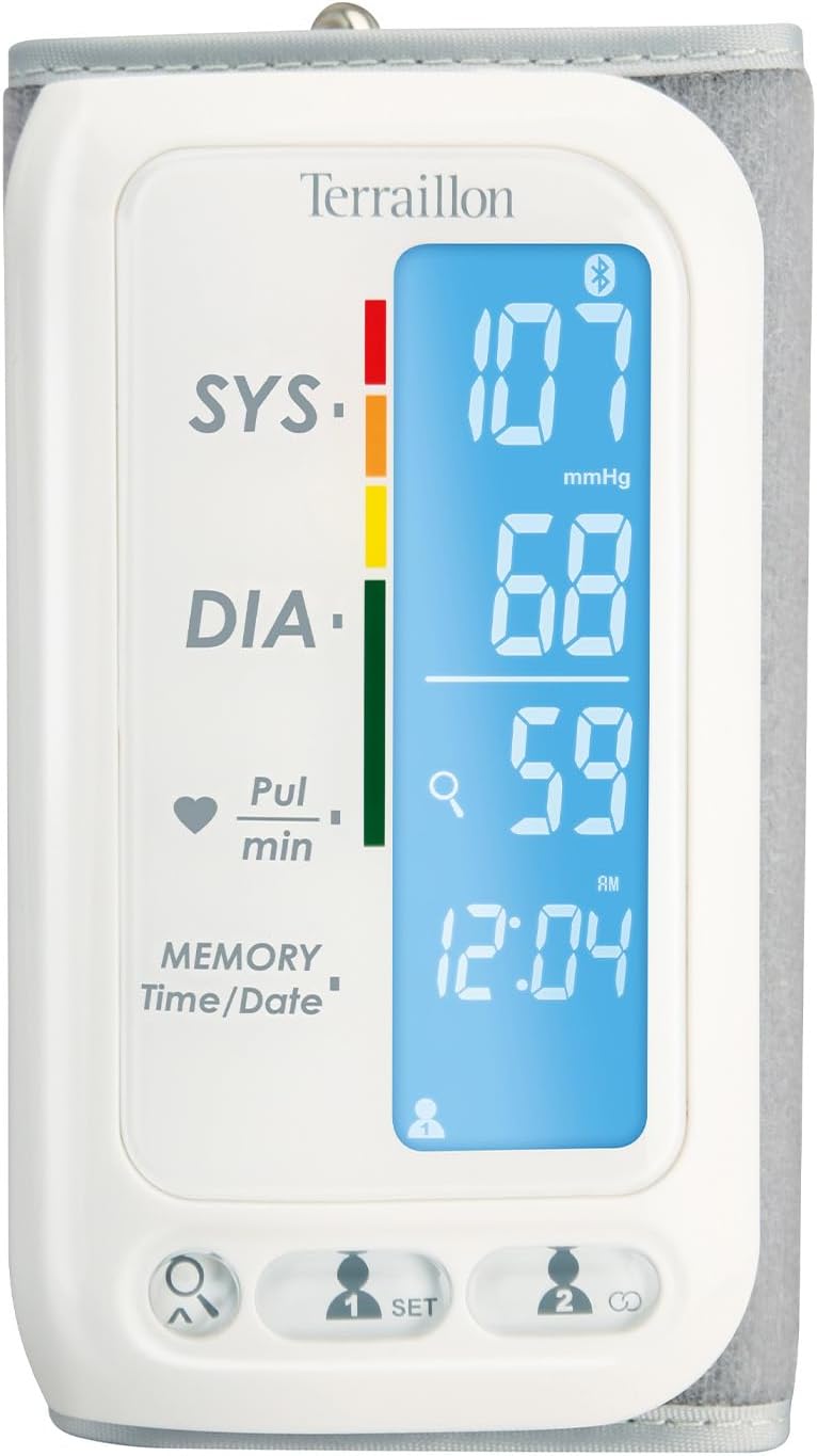TERRAILLON – TENSIO SMART, Blood Pressure Monitor Connected Arm, Bluetooth, Blood Pressure, Heart Rate, Color Indicators, 2 Profiles, 60 Memories, Armband Dim. 22-32 cm, White - Image 1
