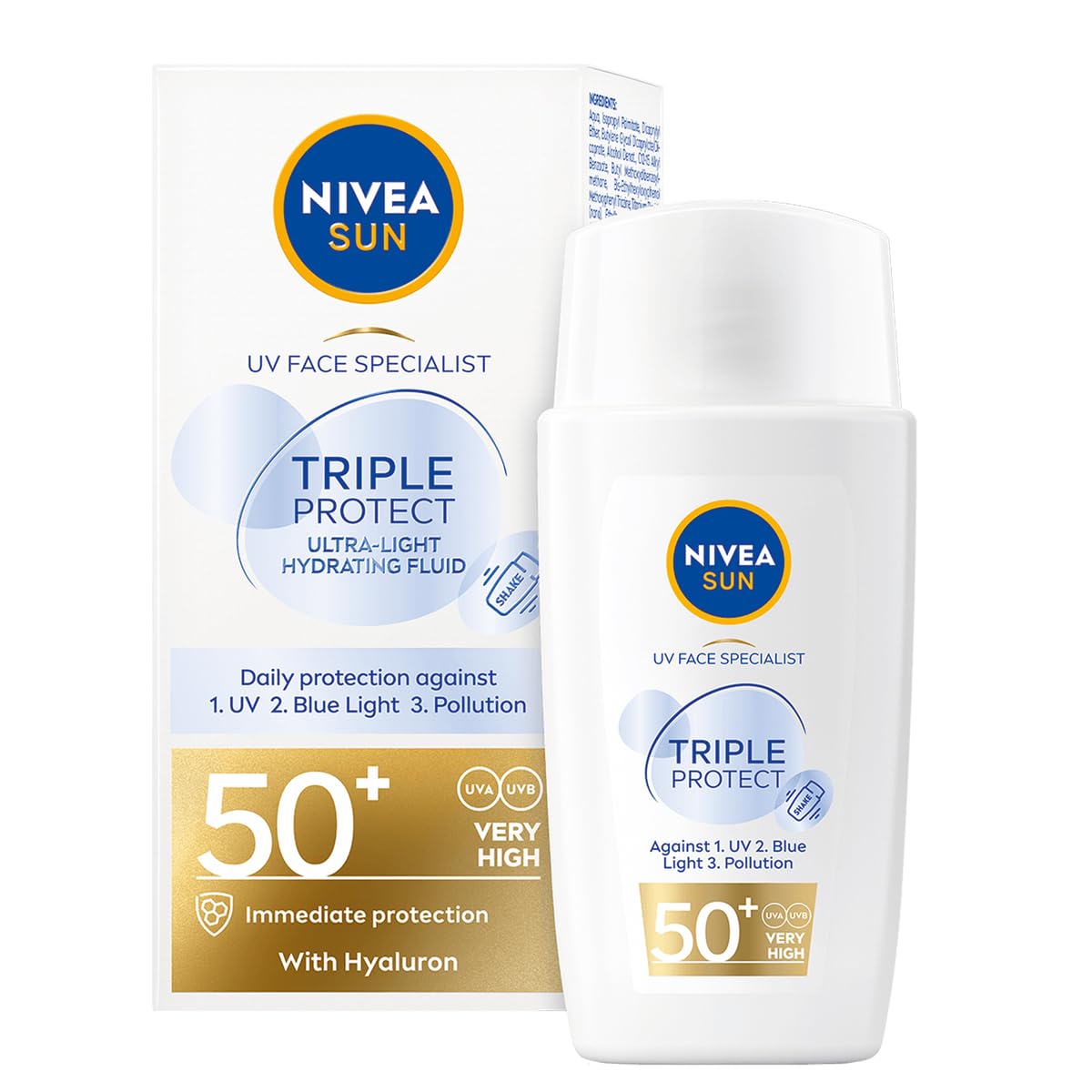 NIVEA SUN Triple Protect Light Sun Fluid SPF50+, Anti-UV, Blue and Pollution Face Sunscreen - Image 1