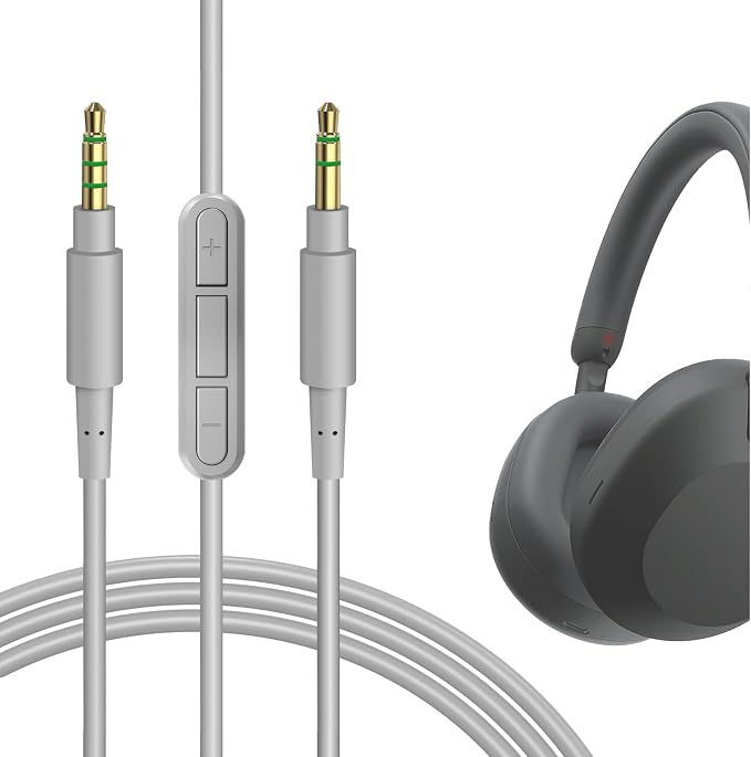 Geekria Audio Cable with Mic Compatible with Sony ULT WEAR Headphones, WH-1000XM6/1000XM5/1000XM4, WH-XB910N, WH-CH720N, 3.5mm Replacement Stereo Cord (1.7m) - Image 1