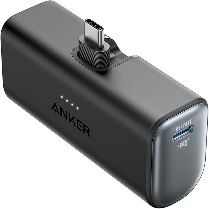 Anker Nano External Battery 5000mAh 22.5W, Built-in Foldable USB-C Connector, Compatible with iPhone 17 Pro Max/16/15, Samsung S22/23, Note20/10, Huawei, iPad Pro/Air, AirPods and More Encore (Black) - Image 1