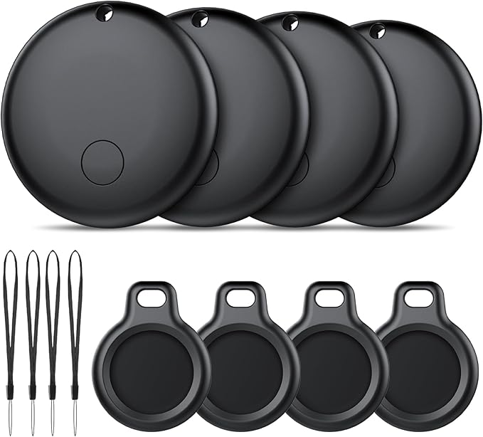 Android Smart Tag, Plotter Set of 4, Works with Google Locate App (Android Only), Equipped with Protective Case, IP68 Waterproof, for Keys/Wallets/Suitcases, Black - Image 1