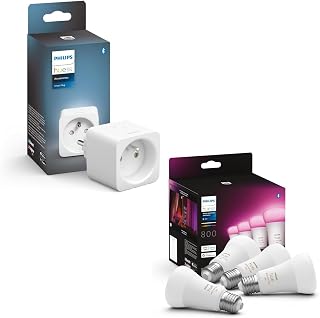 Philips Hue 4 x Ampoule E27 White and Color Ambiance + Prise connectée 800 lumens, contrôle Bluetooth - Eclairage connecté compatible avec Alexa, Google Assistant et Apple Homekit - Image 1