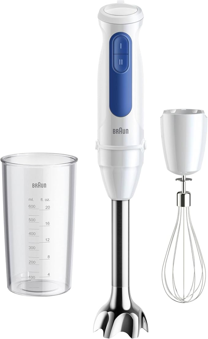 Braun MultiQuick 3 MQ30.051M, Hand Blender with PowerBell VPlus Technology, 2 Speeds+Turbo, EasyClick Plus Accessories, Anti-Splash Technology, Glass 600 ml, Wire Whisk, 900W, White - Image 1