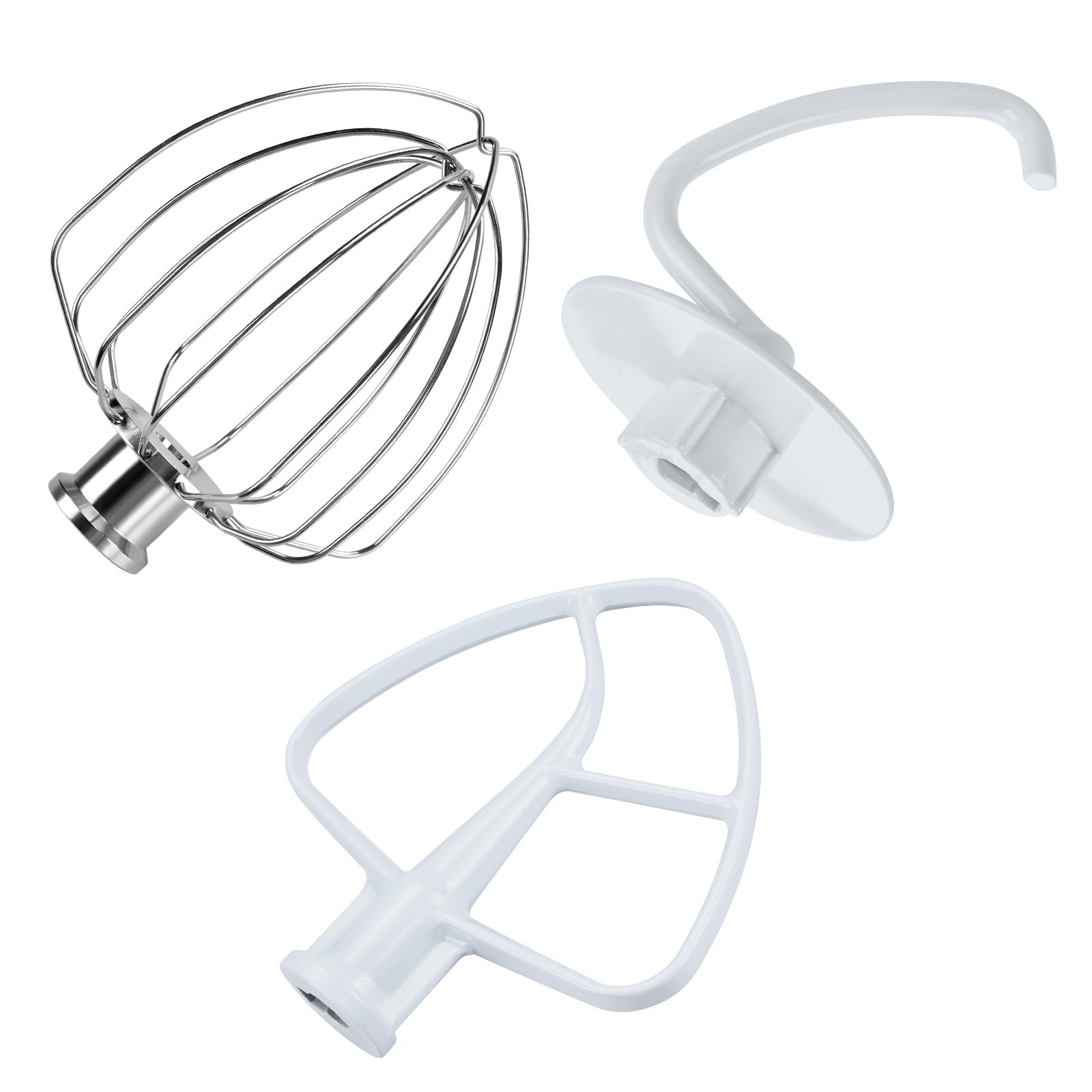 KitchenAid 3 Piece Accessories 4.5-5 Quart Tilt Head Mixer Stand Mixer Artisan & Classic Series by MMOBIEL - Aluminium K45 Whisk, Flat Mixer, Dough Hook, Dishwasher Safe - Image 1