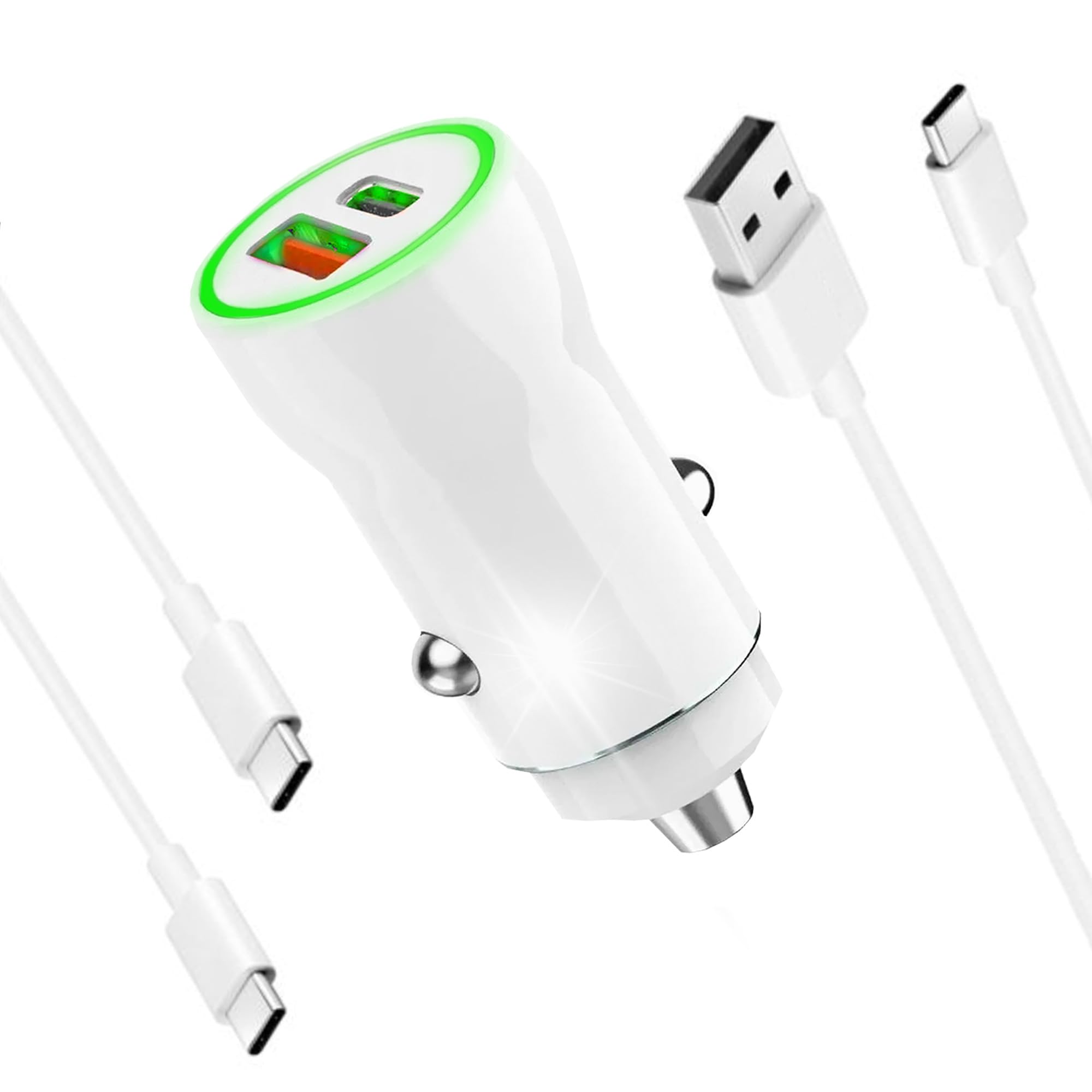 MUTTO Mini USB C Car Charger, 2 Pack USB C Cable + 2 USB Type C and USB Car Charger Adapter Dual Port QC3.0/2.4A for iPhone 15 Samsung iPad Mobile Phone - Image 1