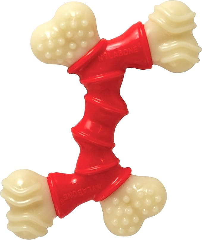 Nylabone Chewing Bone and Dental Toy for Aggressive Chewers, Double-Ended Bones, Bacon Flavour - Medium - Fits Medium Dogs up to 16 kg