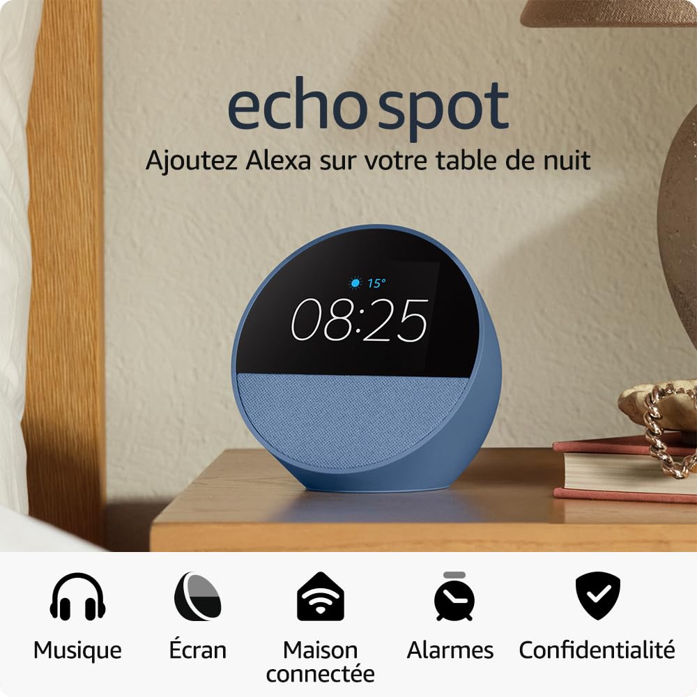 All-new Echo Spot (2024 release), Smart alarm clock with vibrant sound + Alexa, Ocean Blue - Image 1