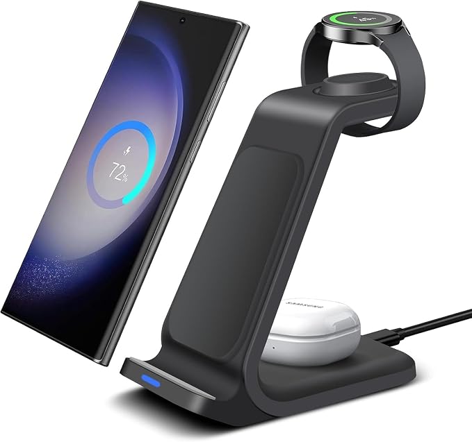 Samsung Wireless Charger 3 in 1 Charging Station for Samsung S25 S24 S23 S22,Z Flod/Flip 7 6,Induction Charger for Galaxy Watch Ultra 8/8 Classic/Ultra/7/6/5, Galaxy Buds 3/3 Pro/2 - Image 1