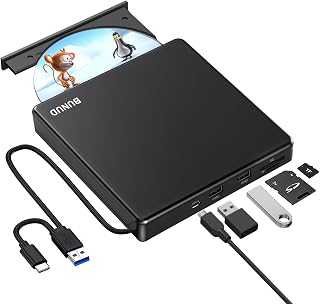 BUNUD Lecteur CD/DVD Externe pour PC: USB 3.0 Type-C Lecteur CD Externe avec 2 USB et Fente SD/TF - Portable Lecteur Graveur CD DVD Externe pour PC Mac MacBook Pro Air Windows 11/10 Apple iMac Laptop - Image 1