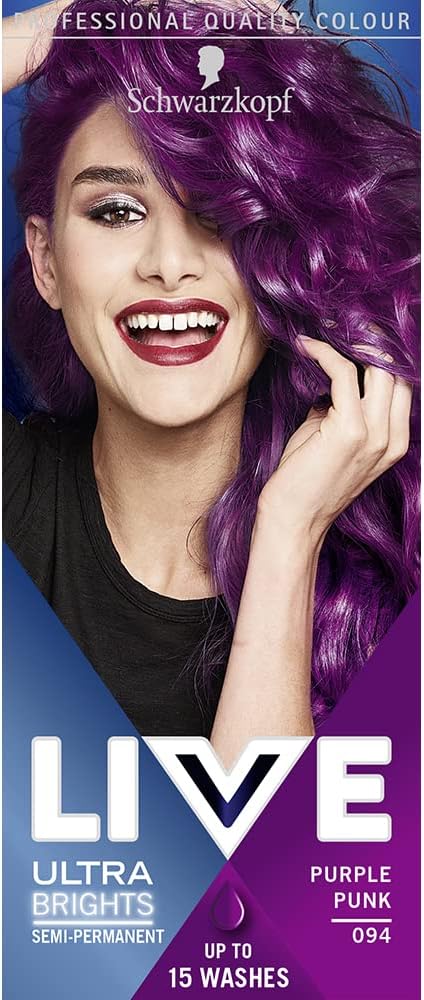 Schwarzkopf LIVE Ultra Brights Purple Punk 094 Semi-Permanent Hair Dye for Bright or Pastel Hair, Vibrant Color Lasts Up to 15 Washes - Image 1