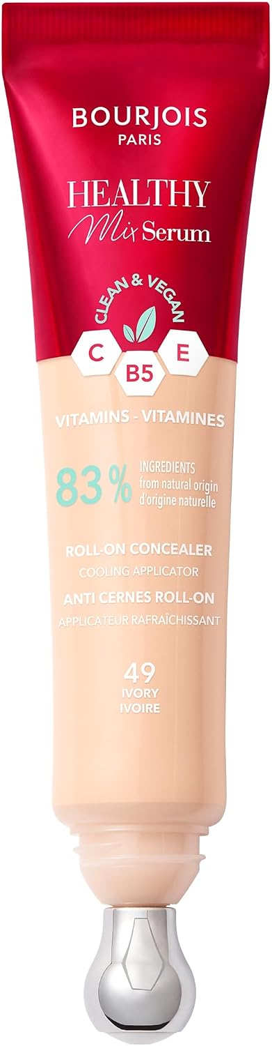 Sérum correcteur 2-en-1 Bourjois Healthy Mix, lisse les rides et les ridules au fil du temps, rafraîchit le contour des yeux, caféine, vitamine C, E et B5, applicateur rafraîchissant, Ivory, 13 ml - Image 1