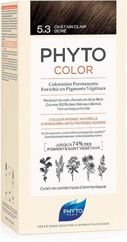 PHYTO PHYTOCOLOR 5.3 Light Golden Brown - Permanent Hair Colour with Plant Pigments, No Ammonia, Full Coverage of White Hair - Image 1