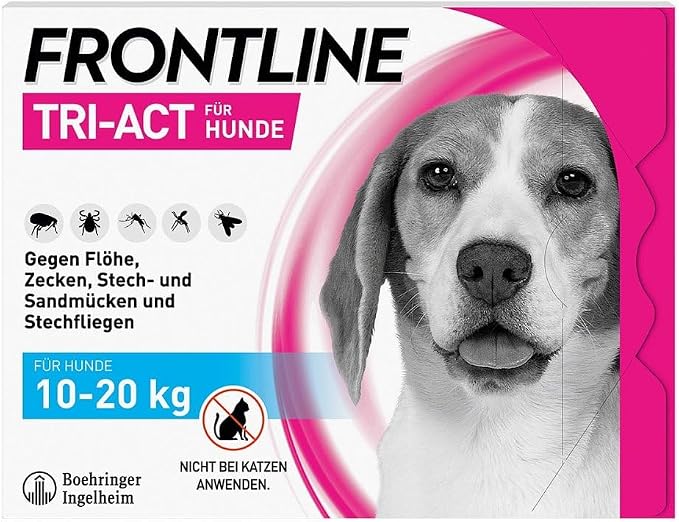 FRONTLINE TRI-ACT Dog M Against Ticks, Fleas and Mosquitoes (10-20kg) - 6 Pipettes for Up to 6 Months Protection - Waterproof - Perfect for Travel - Image 1