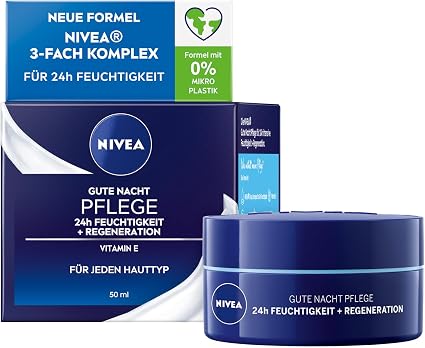 NIVEA Good 24-hour moisturising + regeneration night care (50ml), light night care for intense hydration, night cream with vitamin E, provitamin B5 and water lily extract - Image 1