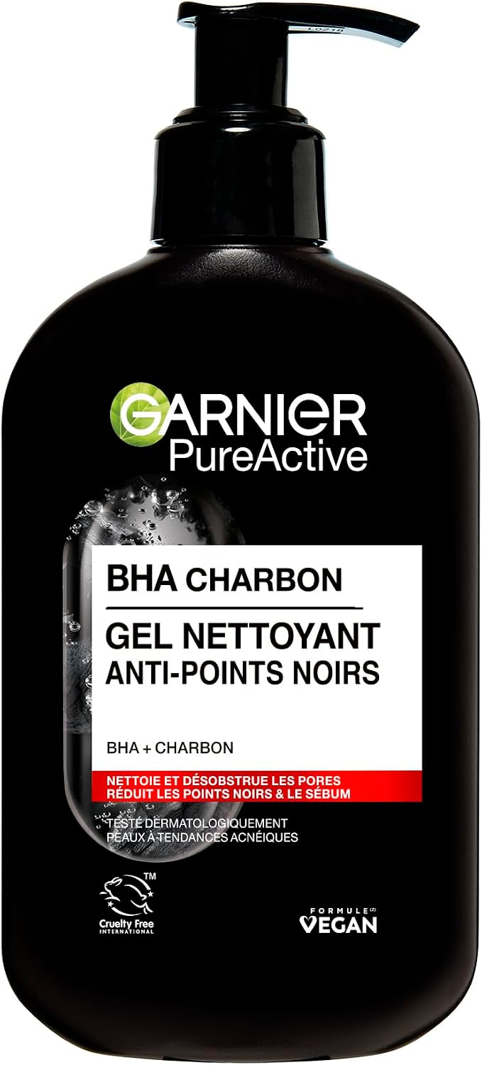 Garnier Pure Active - Gel Nettoyant Charbon - Réduit Points Noirs & Boutons - Nettoie & Désincruste les Pores - BHA & Charbon - Vegan & Cruelty Free - Peaux à Tendance Acnéiques - 250 ml - Image 1