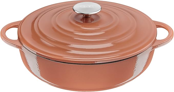 Tefal Lov E2607205 Cast Steel Oval Casserole Dish 28 cm Full Induction + Oven Enamelled Interior Coating, Robust and Eco-Design, Healthy Cooking, Recipe Ebook Included, Terracotta - Image 1