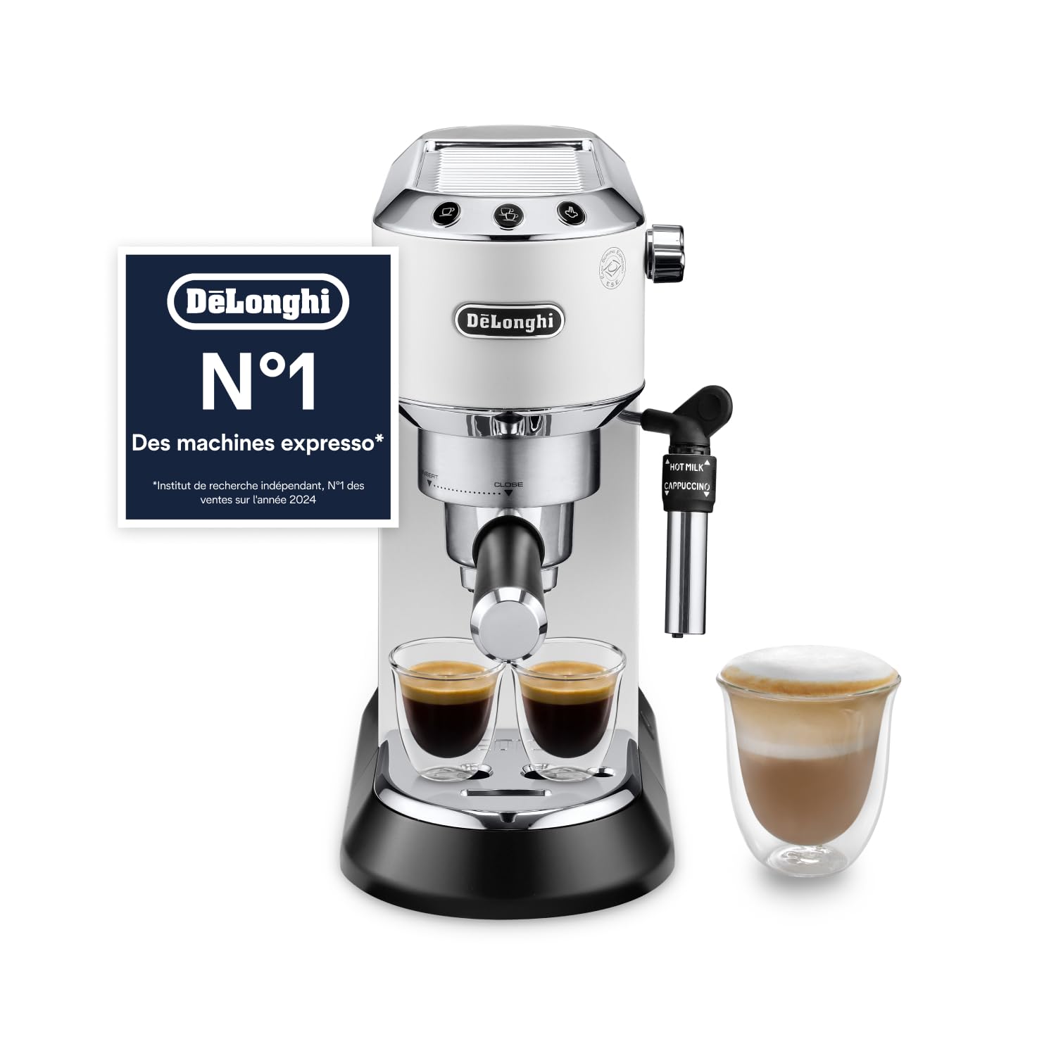 De'Longhi Dedica Style EC685.W, Stainless Steel Pump Coffee Machine for Ground Coffee or Pods, Espresso and Cappuccino Machine, 1.3L Tank, Anti-Drip System, White - Image 1