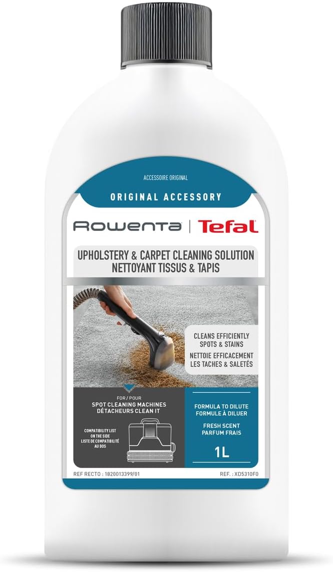 Rowenta Clean It XD5310F0 Fabric and Carpet Cleaner Solution - 1L, Dilute Formula, Removes Daily and Tough Stains - Fresh Scent - For Sofa, Carpets, Rowenta, White - Image 1