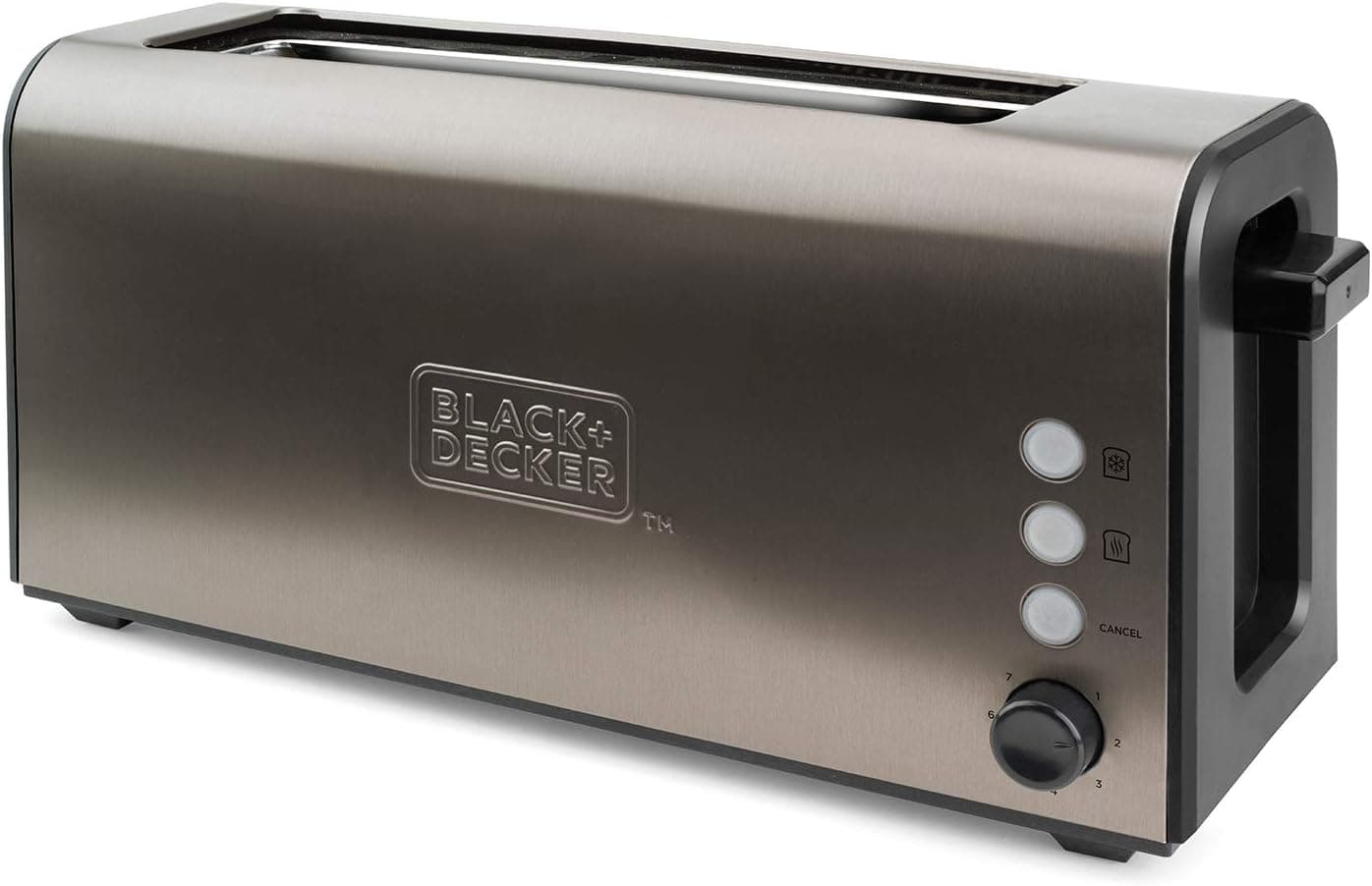 BLACK+DECKER BXTO1000E - Toaster 1000W, extra long slot, 3 functions, 7 browning levels, STOP function, crumb collector, stainless steel