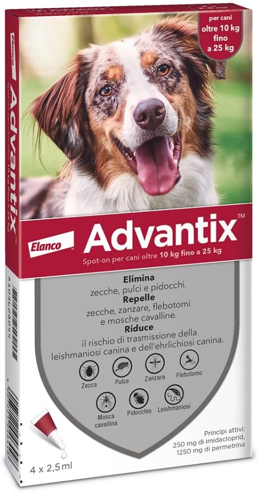 Advantix ® Spot On for Dogs Over 10 kg to 25 kg – 4 Pipettes of 2 ml – ... - Image 1