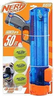 Nerf Dog - Ensemble de Jouets pour Chien incluant 3 balles de Tennis et 1 Lanceur de balles Jusqu’à 15,2 m pour Chien de Toutes Races, Bleu Transparent, Parfait Cadeau