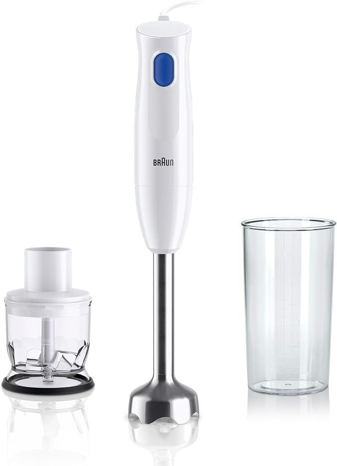 Braun MultiQuick 1 MQ10.201MWH, Lightweight Blender with EasyTwist Technology, 1 Speed Hand Blender, 350 ml Chopper and 600 ml Beaker Included, 450 W, White - Image 1