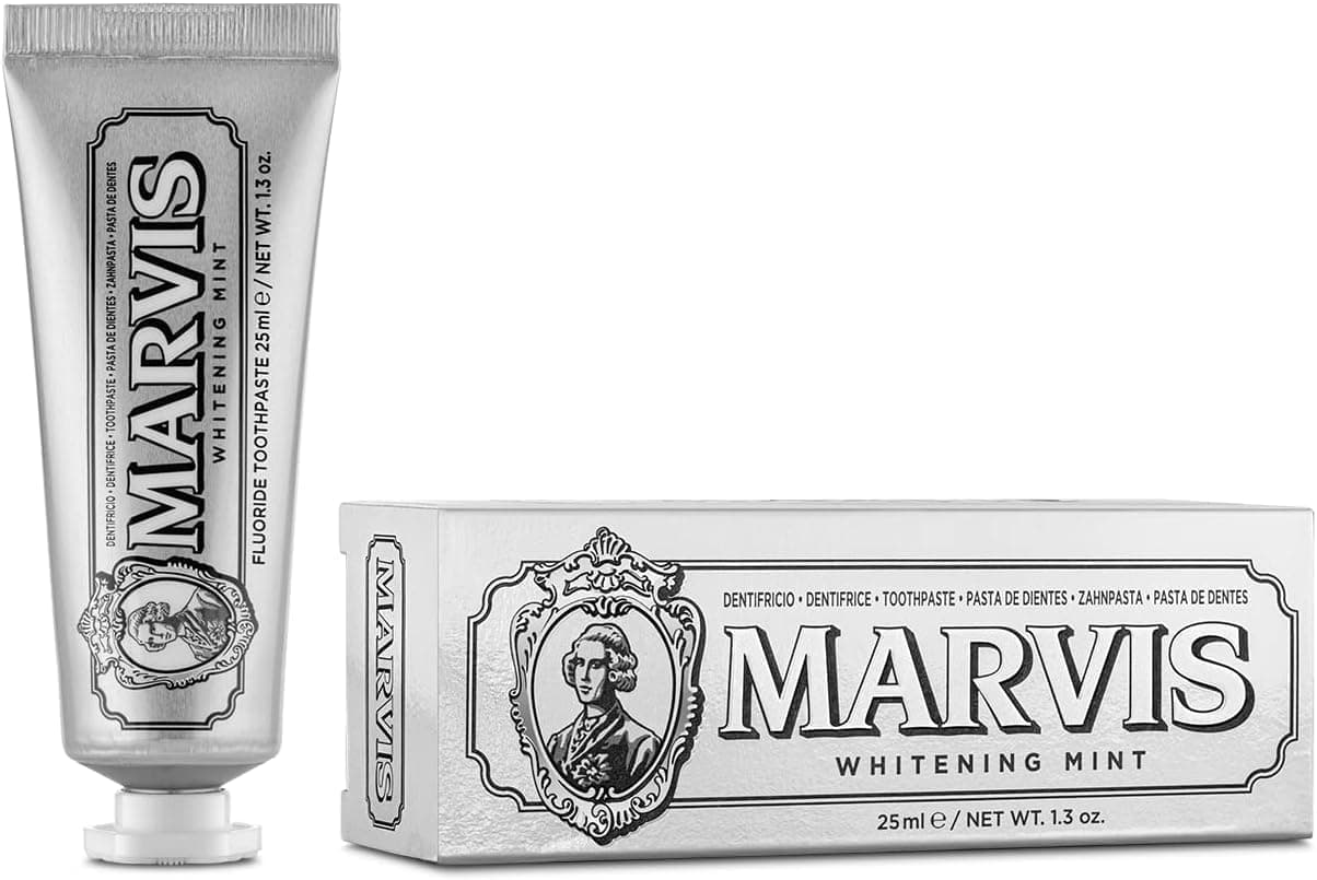 Marvis Dentifrice de voyage Menthe blanchissante, 25 ml, Favorise le blanchiment naturel des dents, Dentifrice antiplaque à la fraîcheur longue durée